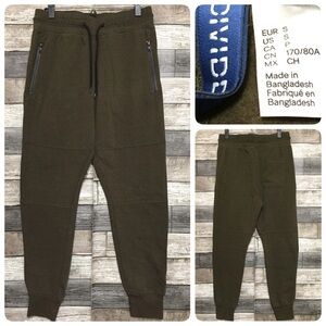 H&M Divided Sweatpants Joggers Men’s S Olive Green Taper Zip Pockets Inseam 26.5